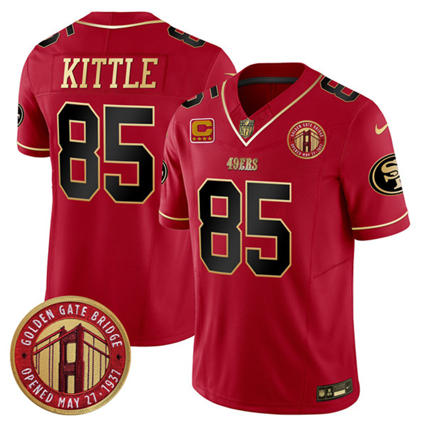 Men's Red San Francisco 49ers #85 George Kittle F.U.S.E. Golden Gate Bridge With 4-Star C Patch Scarlet Vapor Limited Stitched Football Jersey